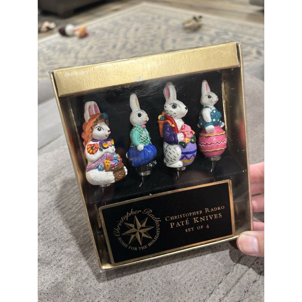 Christopher Radko Vintage Pate Knives Easter Bunny Rabbit Cheese Spreaders